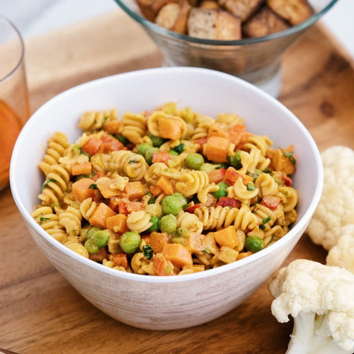 Chickpea Macaroni Salad with Crispy Tofu